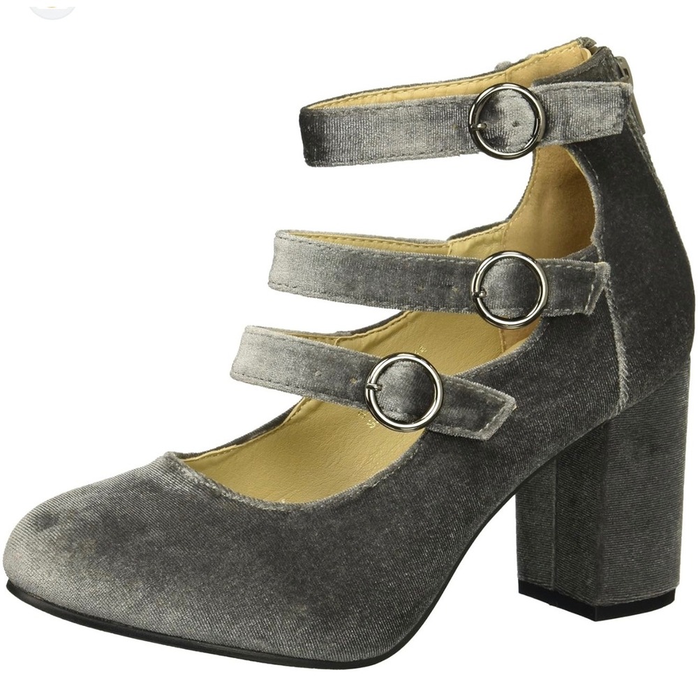 Yoki Veruca Mary Jane Heels Olive Velvet Triple Strap Size 8.5 NWT